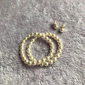 Imitation Pearl Bracelets & Earrings Set
